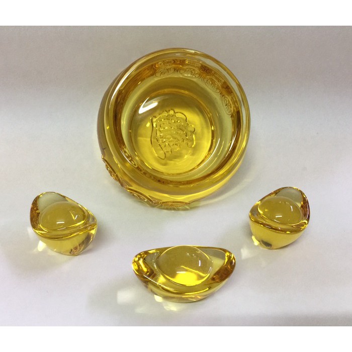 Hủ vàng bát Tụ Bảo Bồn lưu ly chiêu tài nạp lộc Thần Tài (8cm) kèm 03 thỏi kim nguyên bảo độc đáo | BigBuy360 - bigbuy360.vn