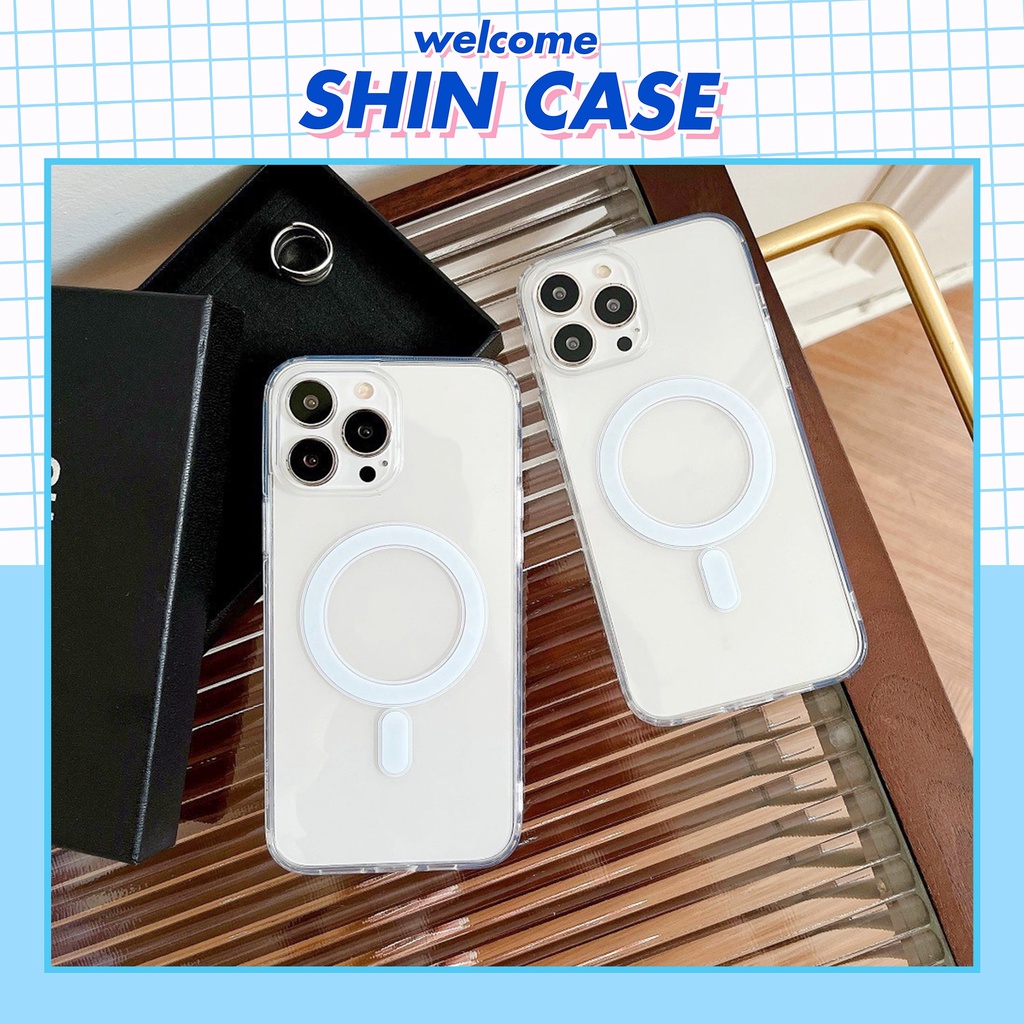 Ốp lưng iphone trong suốt hỗ trợ sạc không dây từ tính ( đóng hộp ) 11/12/13/14/pro/max/promax/plus Shin Case