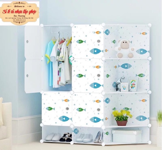 TẶNG 1 MÓC CÀI 20K- Tủ nhựa quần áo lắp ghép 6+2 giày 4 góc Size sâu 47cm. Tặng kèm treo đồ người lớn.