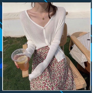 Áo khoác nữ cardigan ulzzang len mỏng dáng ngắn cài khuy phong cách Hàn Quốc freesize
