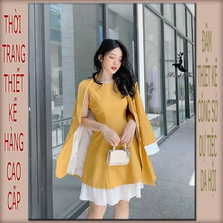 Set Đầm chữ A cọc tay chân dập li kèm áo khoác vest dáng dài, đầm công sở , váy công sở | BigBuy360 - bigbuy360.vn