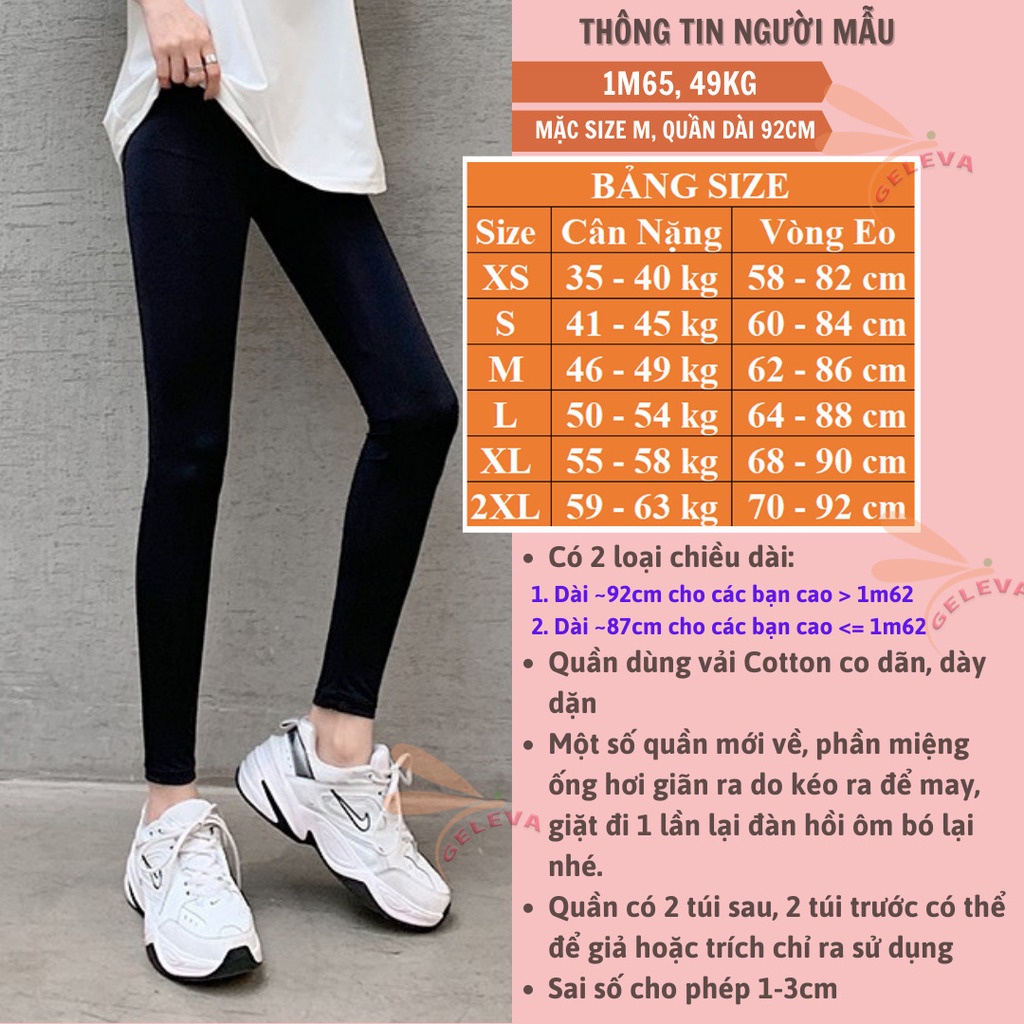 Quần legging nữ dài đẹp vải thun cotton co giãn ôm bó, Quần tregging nữ dài tập gym lưng cạp cao nâng mông Geleva LEG521