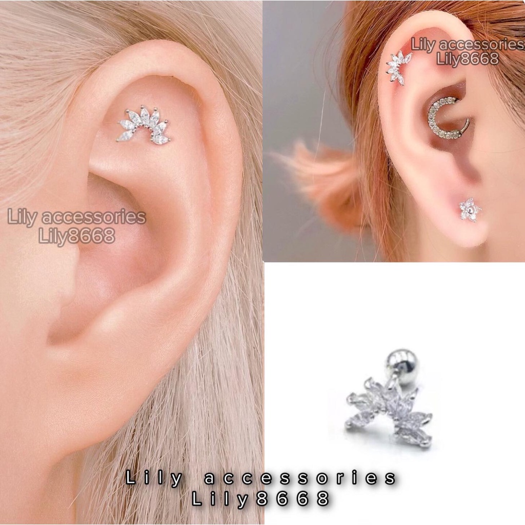 khuyên tai titan hoa đá xoắn cung không gỉ không đen