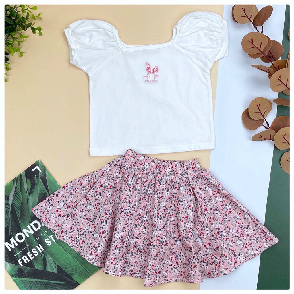Bộ áo thêu thỏ chân váy hoa, 1/10 (9-30kg), Chất cực thích, Bé mặc lên siêu xinh, Thương hiệu Libibaby
