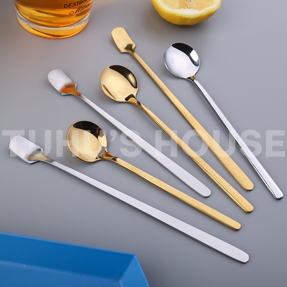 Muỗng inox, thìa cà phê inox, thìa dài uống trà thép không gỉ hai màu vàng bạc sang trọng, tinh tế - TUHUHOUSE