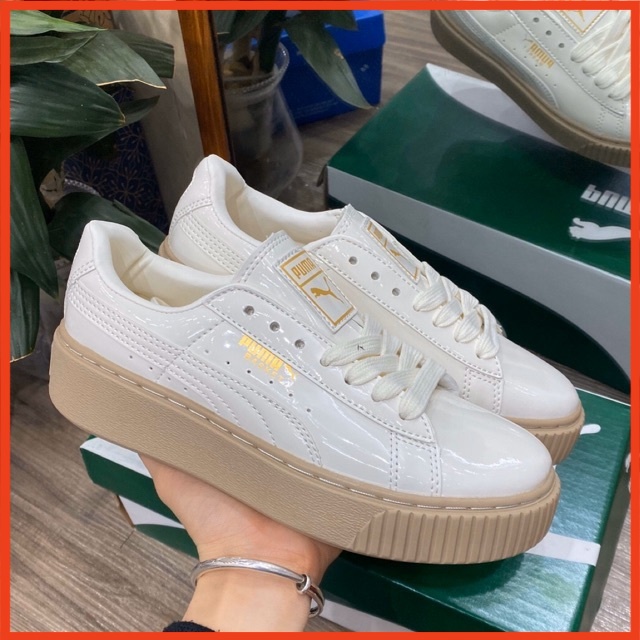 Giày Thể Thao Sneaker Nữ 𝐏𝐮𝐦𝐚 Trắng Đế Nâu 1:1 Độn Đế Tăng Chiều Cao [Full Bill + Box]