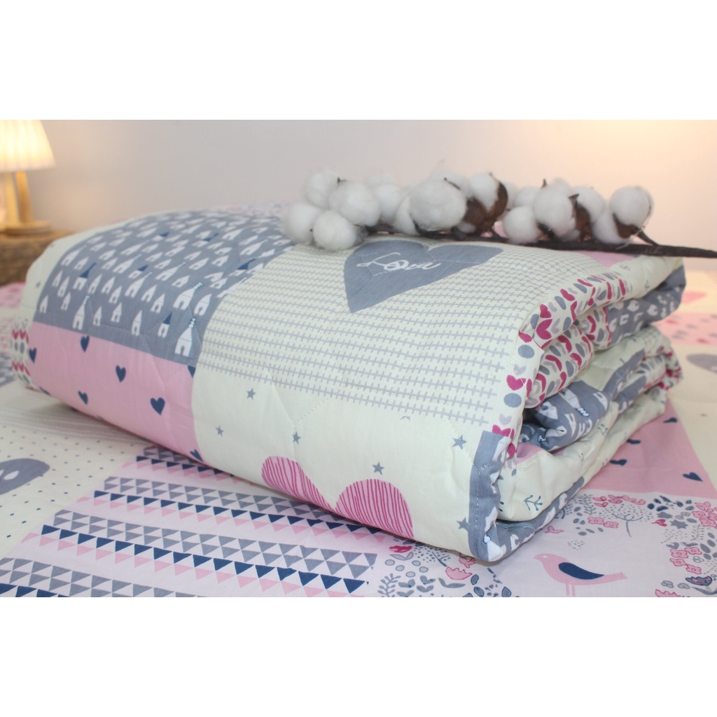Bộ drap gối KHA LY - cotton thiên nhiên - Happy Love Hồng - VN242