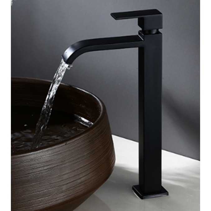 Vòi Lavabo lạnh cao vuông màu đen Inox 304 dùng cho lavabo nổi | BigBuy360 - bigbuy360.vn
