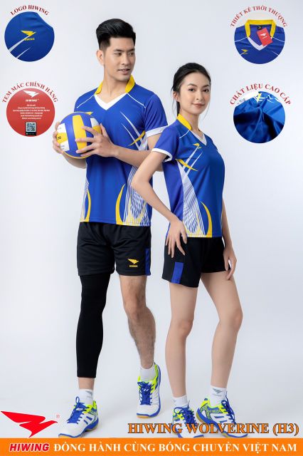 Bộ Quần Áo Bóng Chuyền Nam Nữ Thương Hiệu HIWING Chất Vải Mè Thun Thái Co Dãn Đa Chiều Cao Cấp Mẫu H3_Màu Xanh