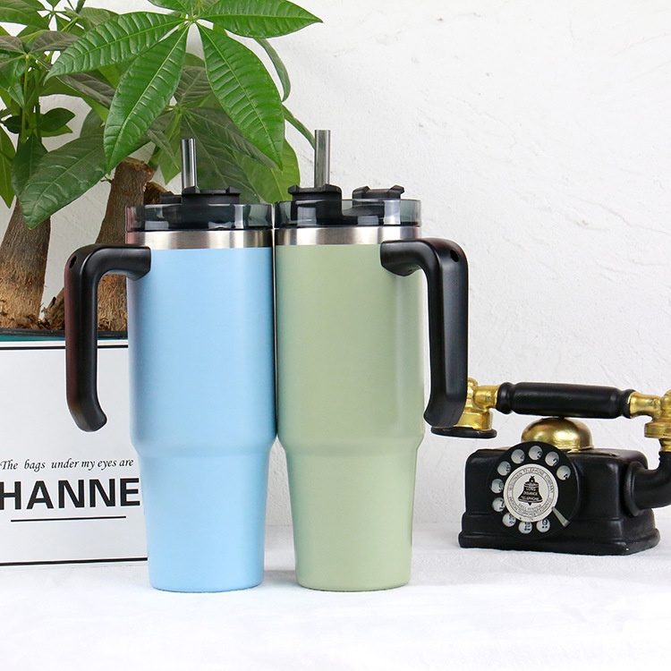 Bình giữ nhiệt có quai cầm TYESO kèm ống hút tiện lợi, ly giữ nhiệt inox 304 có ống hút