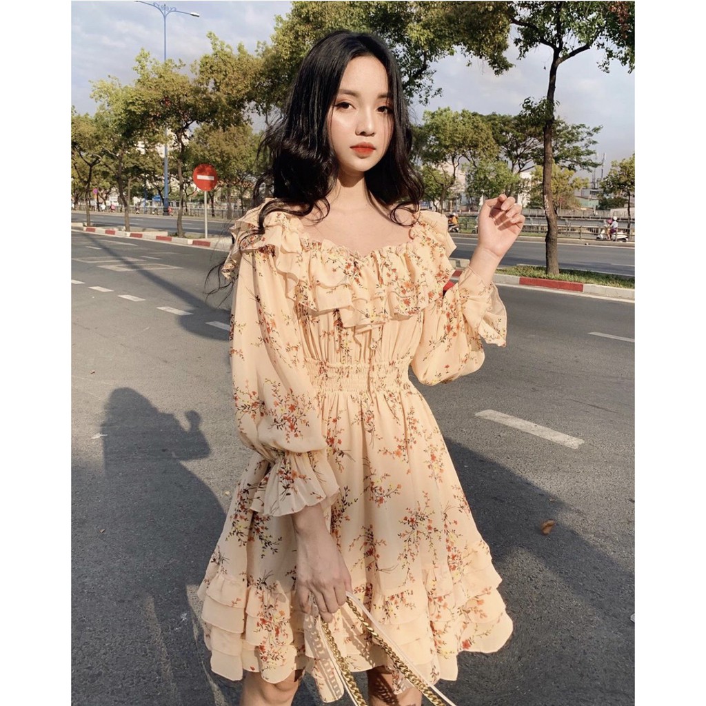 [Mã SKAMA06 giảm 8% tối đa 50K đơn 250K] [FREESHIP] ĐẦM HOA TRỄ VAI BÈO TẦNG CAM | BigBuy360 - bigbuy360.vn