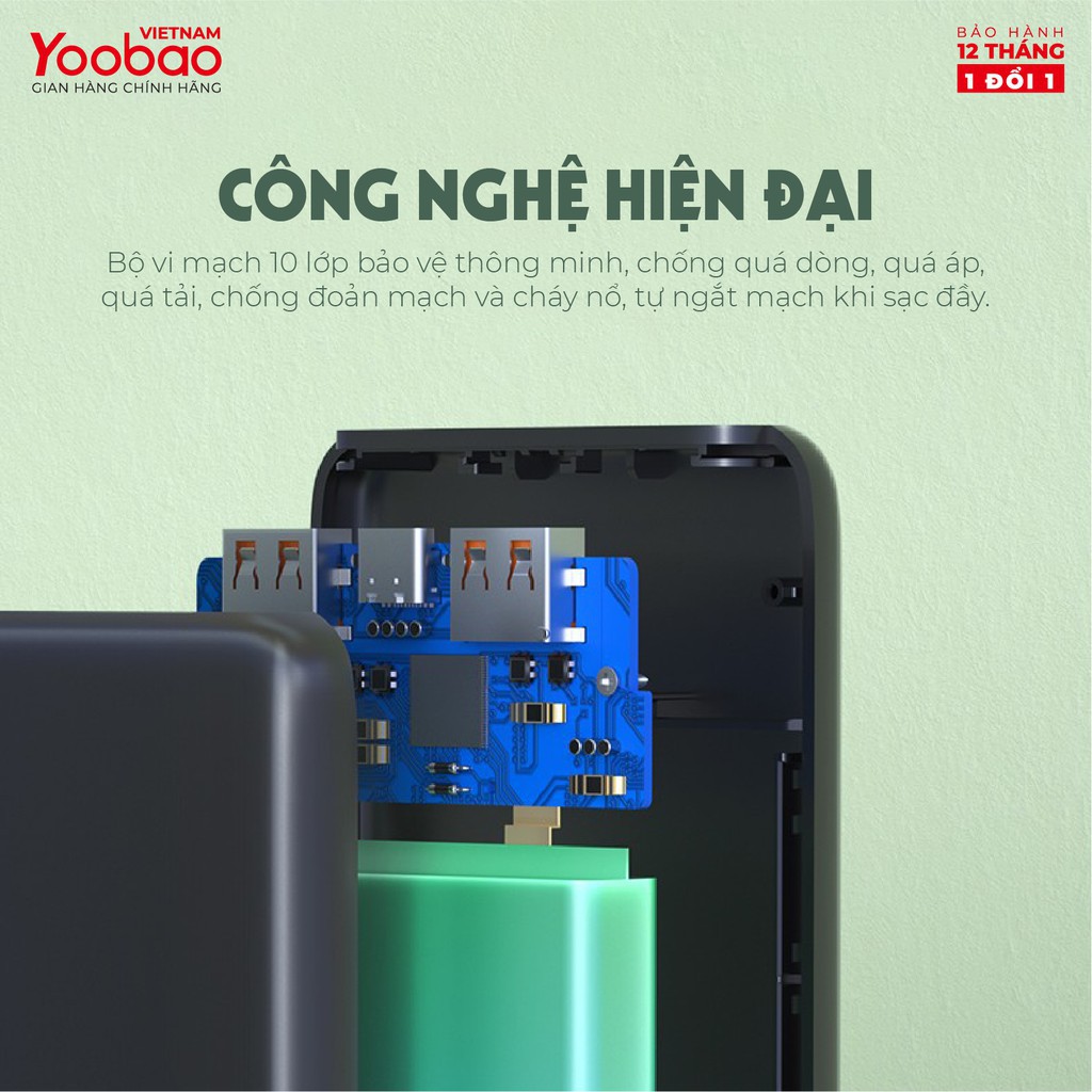 Sạc dự phòng 10000mAh Yoobao D10Q 2 cổng USB - Hỗ trợ sạc nhanh - Hàng chính hãng - Bảo hành 6 tháng 1 đổi 1