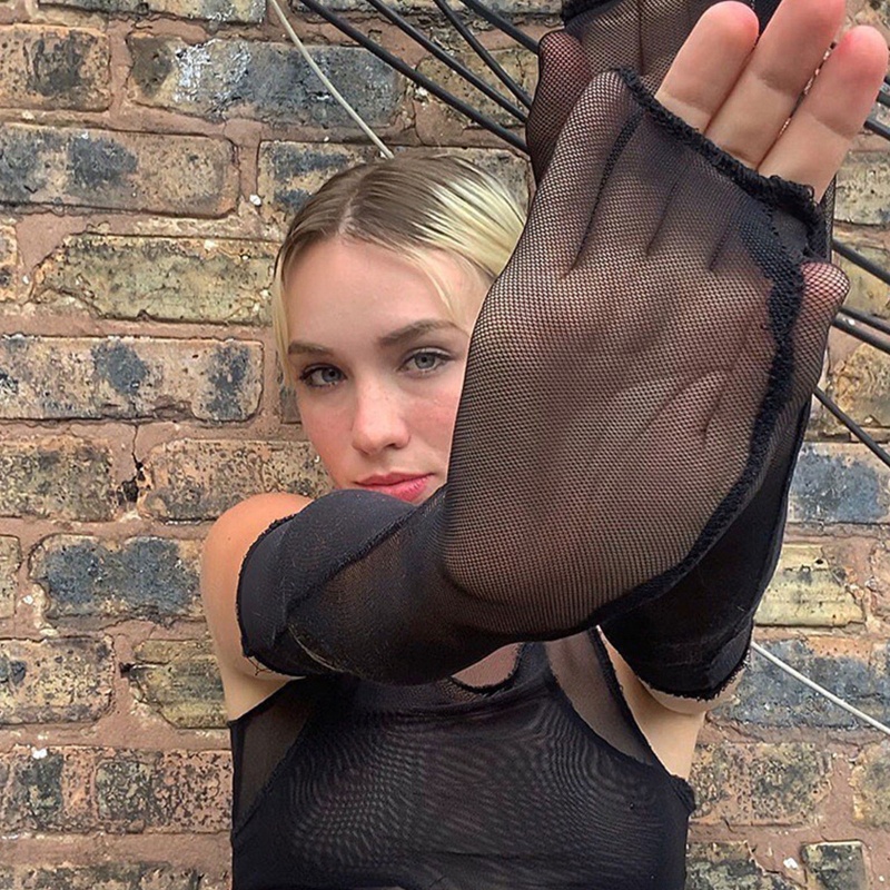 Brroa Áo Lưới Crop Top Hai Dây Xuyên Thấu Gợi Cảm Cho Nữ