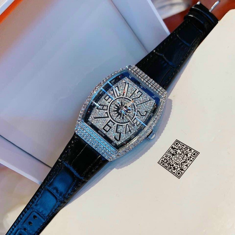 (Bảo hành 12 tháng) Đồng hồ nữ đẹp Franck muller full đá, dây da cao cấp  - Frank muller geneve