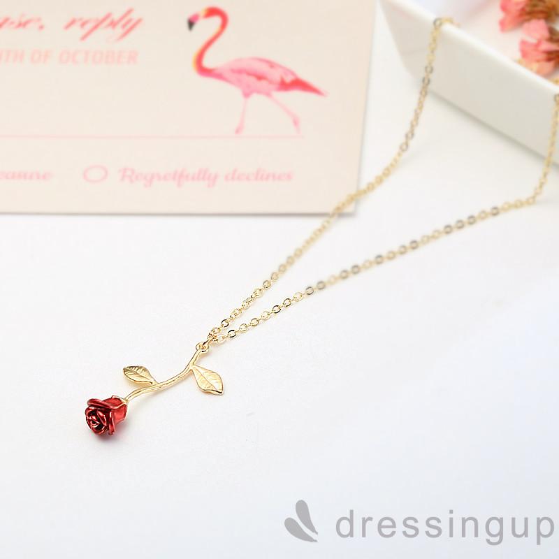 Dây Chuyền Hợp Kim Hình Hoa Hồng Đính Đá Xinh Xắn