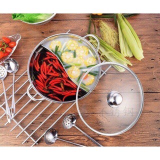 Nồi lẩu nắp kiếng 2 ngăn 26cm 28cm 30cm bằng inox 304 tiện dung