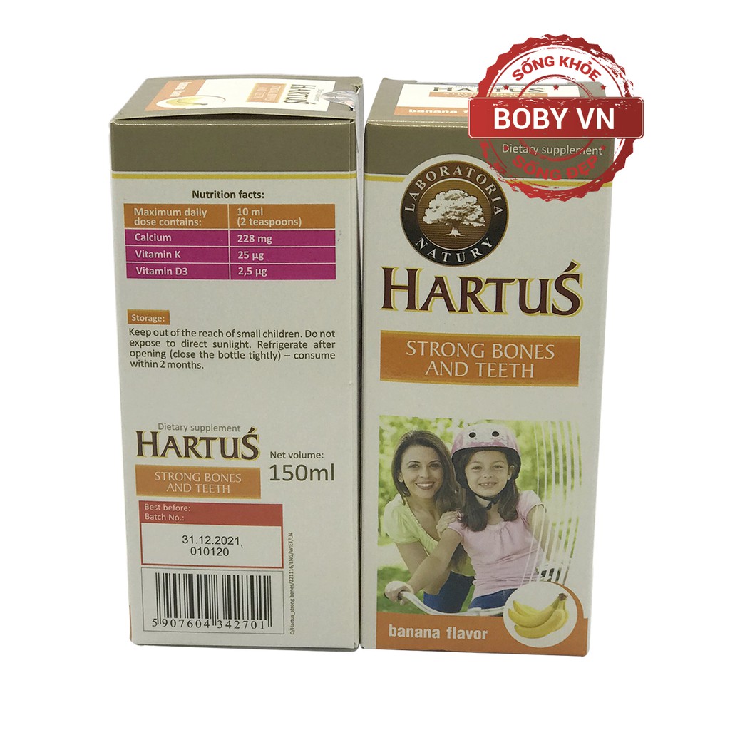 Hartus Strong Bones And Teeth bổ sung canxi cho trẻ từ 4 tháng tuổi - Lọ 150ml - Boby