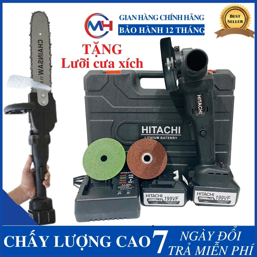 Máy mài cầm tay pin Hitachi 199V - 2 PIN 32000mAh - Động cơ không chổi than - 100% Đồng TẶNG LƯỠI CƯA XÍCH-ĐÁ MÀI ĐÁ CẮT