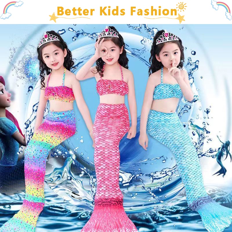 Bộ Đồ Bơi Ba Mảnh Đuôi Nàng Tiên Cá Nhiều Màu Sắc Thời Trang Mùa Hè Dành Cho Bé Gái