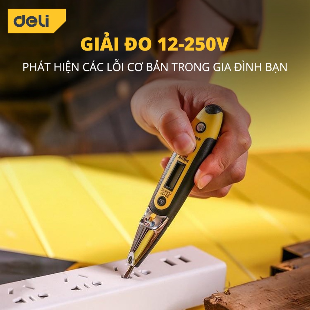 Bút Thử Điện Deli Chính Hãng 12-250V - Màn Hình Hiển Thị LED Kỹ Thuật Số Thuận Tiện - Vỏ Bút An Toàn - DL8005 / EDL8003