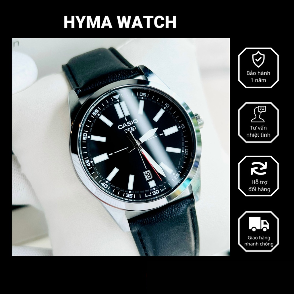 Đồng hồ Nam dây da Casio MTP VD02L-1E Mặt đen dạ quang chống nước 50M Bảo hành 1 năm Hyma watch