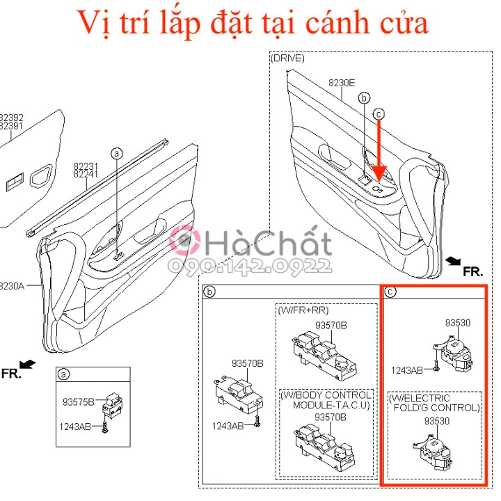 Công tắc chỉnh gập gương điện Morning 🚘 chính hãng Kia Motors nhập khẩu Hàn Quốc