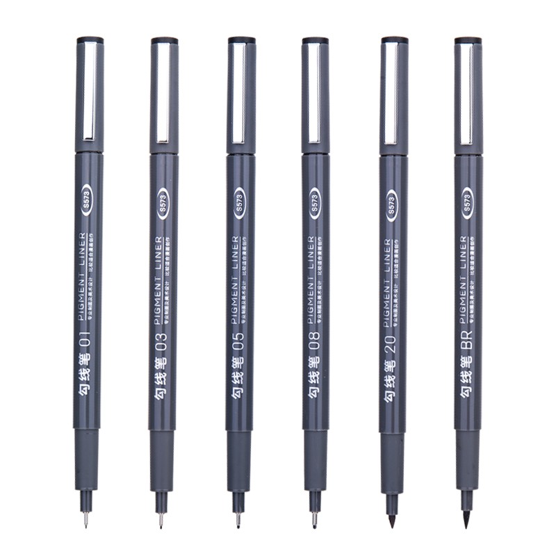 BỘ 6 CÂY BÚT ĐI NÉT DELI S573 (KHÁNG NƯỚC, SIZE 01, 03, 05, 08, 2.0 VÀ BRUSH)