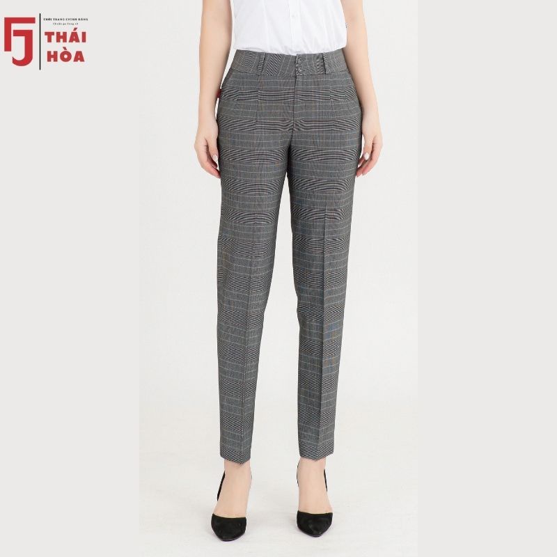 Quần tây nữ công sở 9 tấc 2 ly chìm đẹp kẻ caro Thái Hoà 2c221-02-01