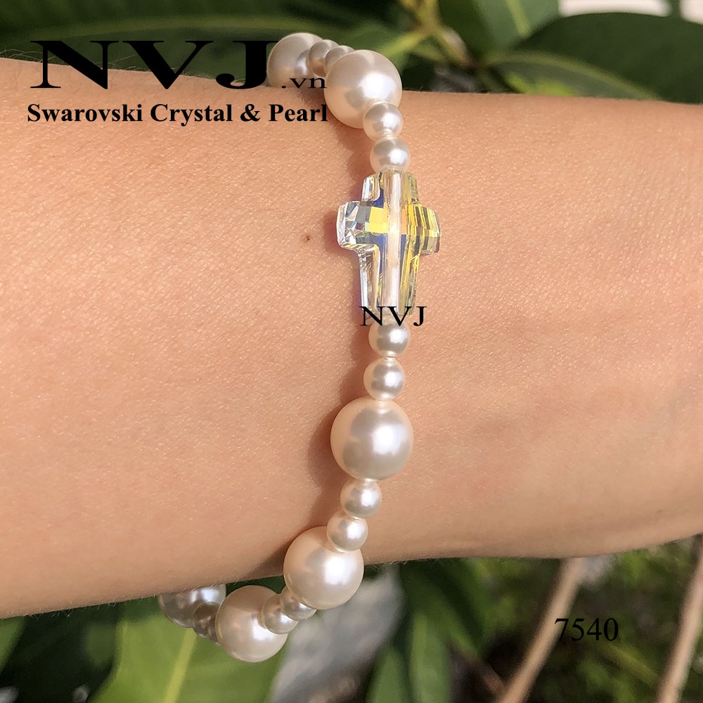 Chuỗi Mân Côi Swarovski 10 hạt tròn trắng đẹp tuyệt - trang sức NVJ