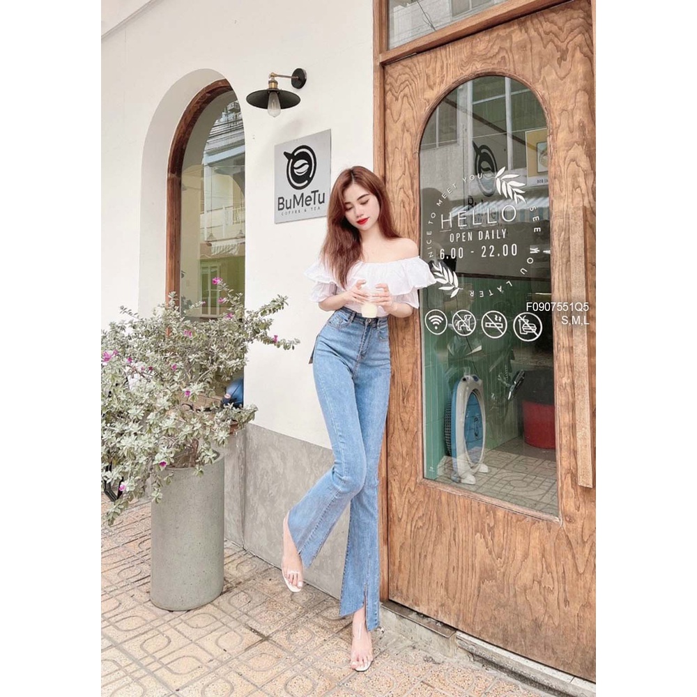 Quần jean dài ống xẻ lưng cao tôn dáng!