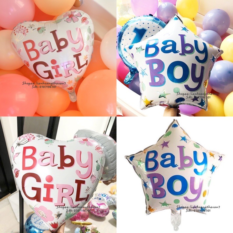 Bóng nhôm ngôi sao baby boy và trái tim baby girl (45cm)