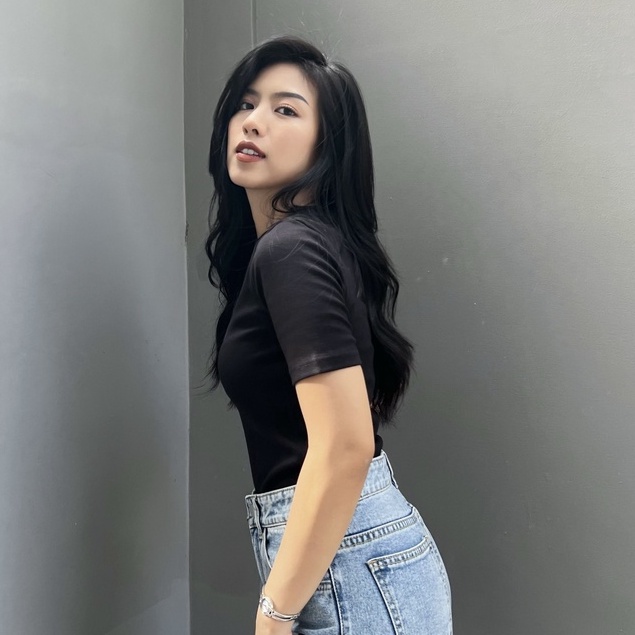 Áo Thun Trơn Nữ Tay Ngắn Cổ Cao Màu Trắng, Đen- HNFBT - Hashtagem ( freesize dưới 53kg)