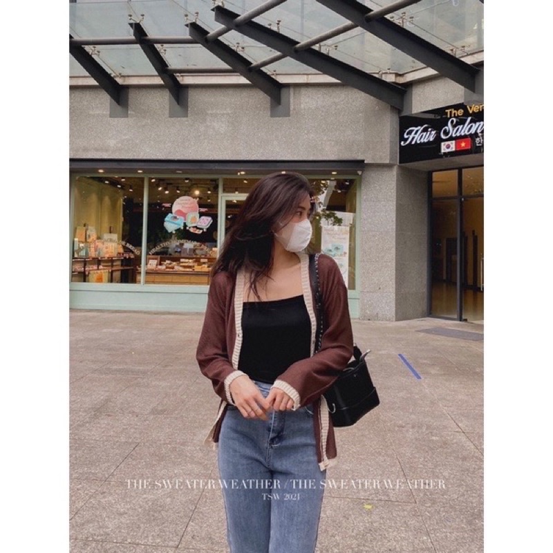 Áo khoác cardigan viền mỏng nhẹ cúc gỗ TSW, áo khoác mùa thu (Ảnh thật)