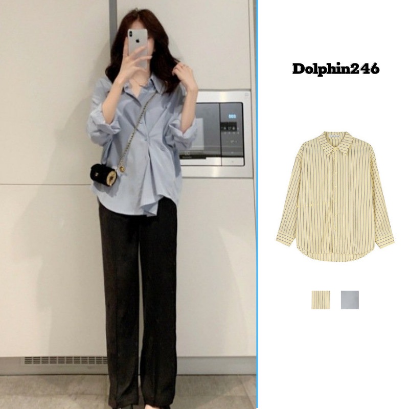Áo sơ mi nữ dài tay áo kiểu cổ bẻ vintage công sở form rộng basic vạt lệch phong cách Hàn Quốc S3T5-6