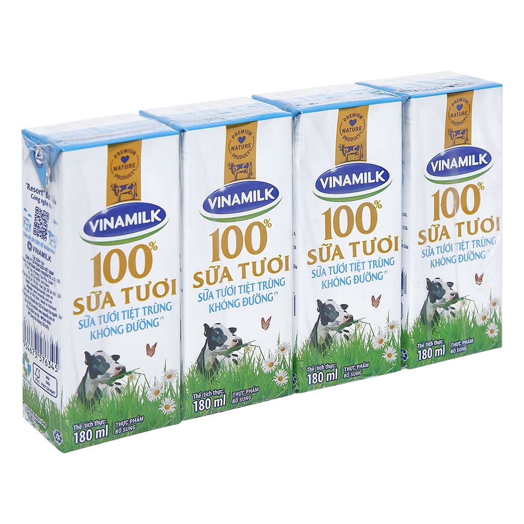 Sữa tươi Vinamilk 100% không đường 180ml