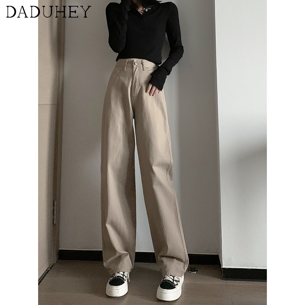 Quần jean DADUHEY lưng cao co giãn màu đen/ trắng/ xanh lam/ nâu/ kaki dành cho nữ