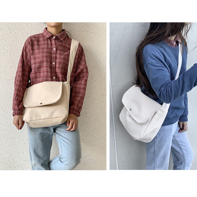 Túi đeo vai bằng vải bố màu trơn phong cách đơn giản