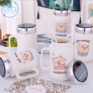 Ly Sứ Giữ Nhiệt Nắp Gương Hoạ Tiết Hoạt Hình Mẫu Ngẫu Nhiên Dễ Thương