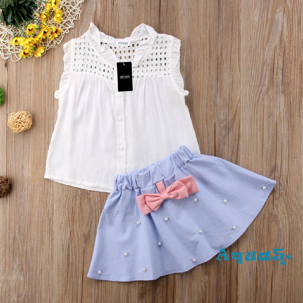 Set Áo Blouse Cổ Bèo + Chân Váy Xòe Tutu Cho Bé Gái