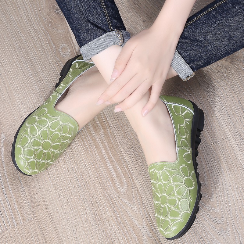 Giày Da Bò Đế Bằng Thời Trang Cho Nữ