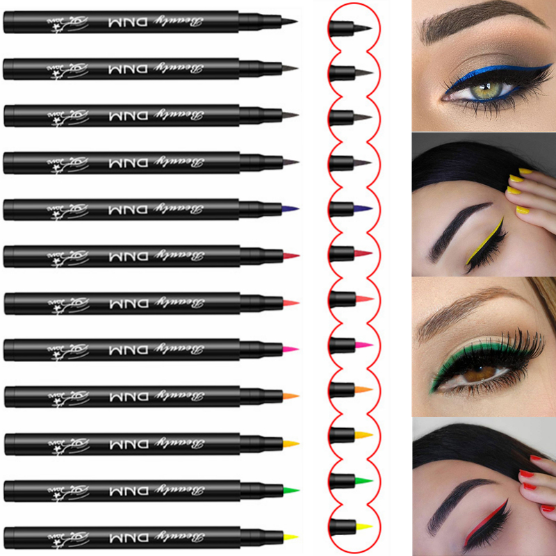 Bút Kẻ Mắt Dạng Lỏng 12 Màu Lì Kháng Nước Màu Xanh Dương/Đỏ/Xanh Lá/Nâu