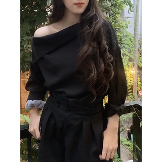 ORDER Áo sơ mi lệch vai vải lụa sang chảnh