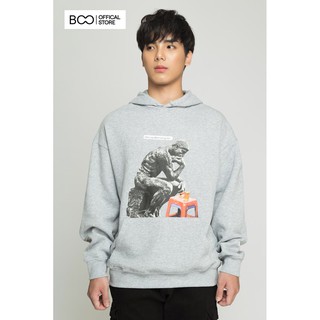 Áo Hoodie BOO Nỉ Có Mũ Nam Nữ Unisec Dáng Rộng In Graphic The Thinker Siêu Cá Tính Màu Xám