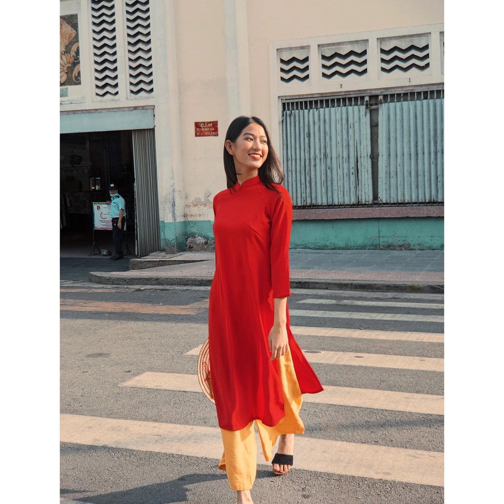 Set Áo dài Rosemary đũi đỏ tươi