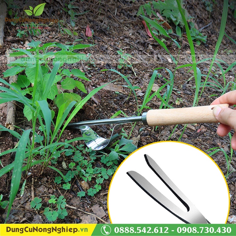 Dụng cụ nhổ cỏ 32cm cán gỗ lưỡi inox bứng được hết rể cỏ sạch sẽ
