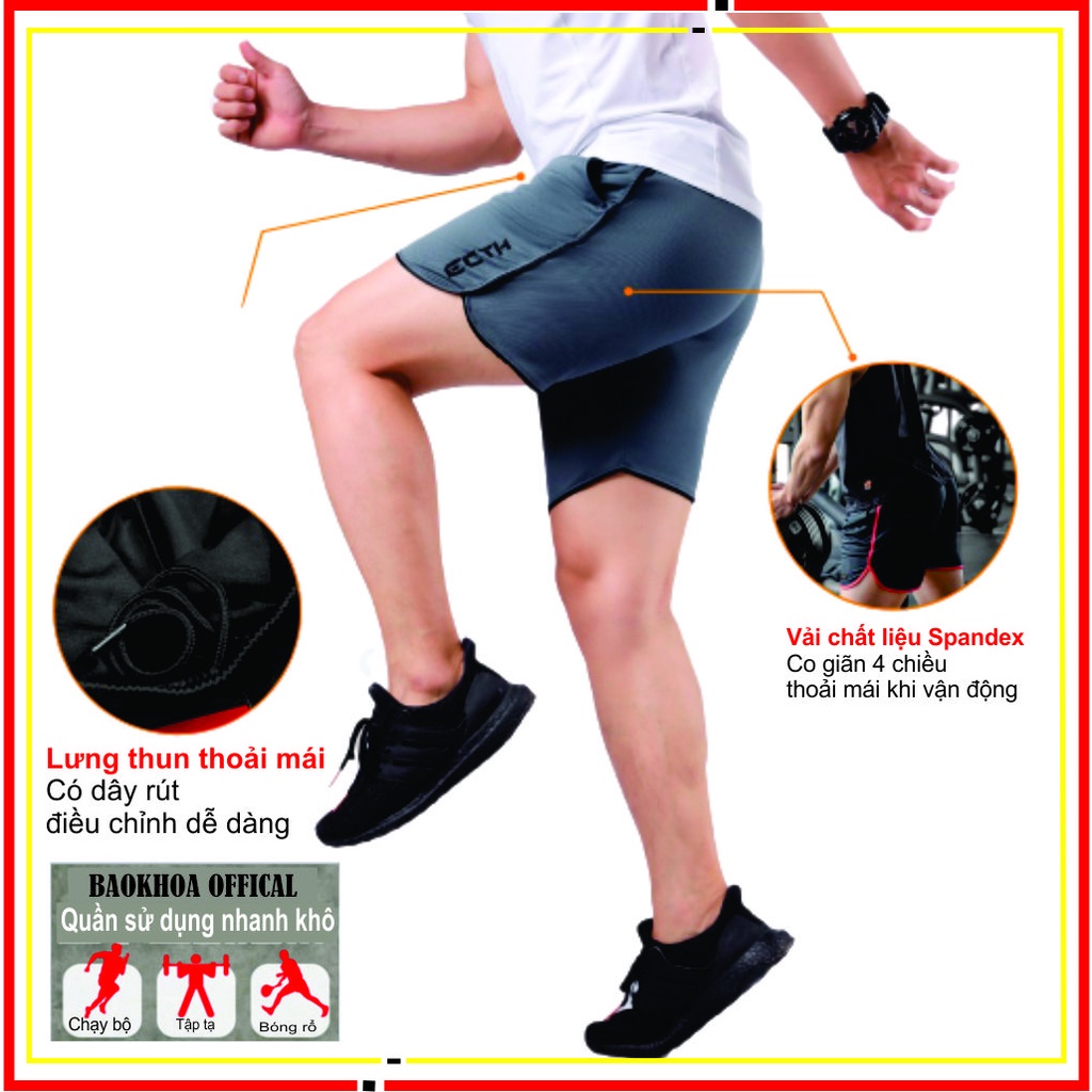 Quần đùi nam vải thun mè thái thoáng mát, co giãn tốt nam nữ tập thể thao ECHT BAOKHOA_OFFICIAL từ size L-2XL