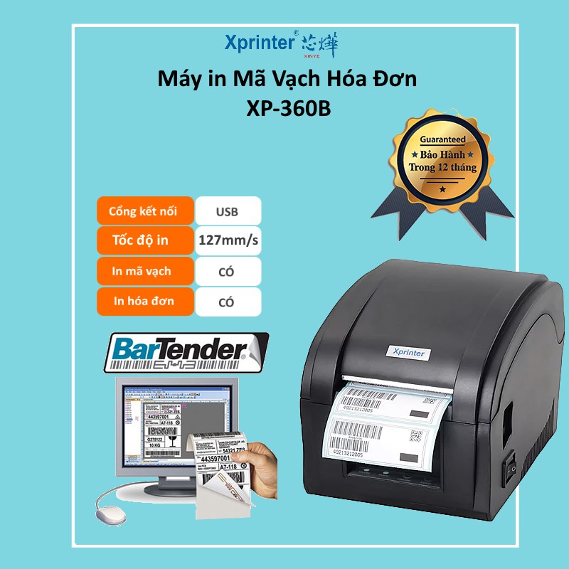 Máy in tem dán in mã vạch Xprinter XP-360B