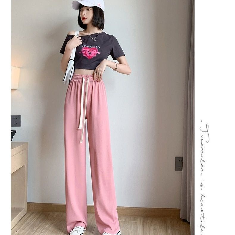 Quần Dài Lưng Cao Dáng Rộng Vải Lụa Lạnh Mỏng Thời Trang Mùa Hè Mới 2022 Cho Nữ