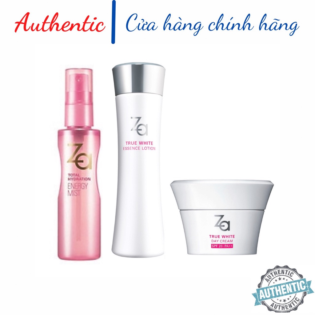 Combo Tinh Chất Dưỡng Sáng  Essence Lotion, Xịt Khoáng và Kem dưỡng trắng da ban ngày Za True White