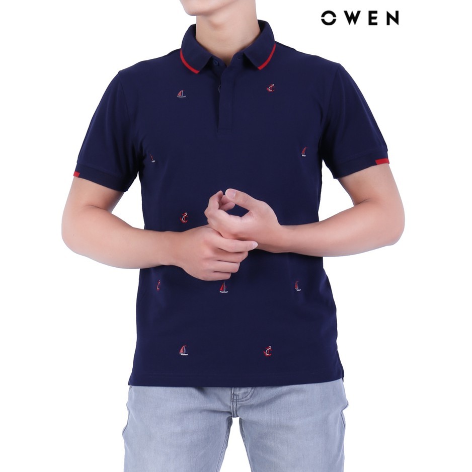 Áo polo Nam ngắn tay Owen Cotton Bodyfit màu xanh đen - APV20288